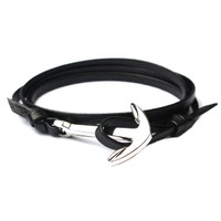 Jual Leather Anchor Bracelet (Full Black) | Gelang Jangkar Unisex Murah