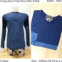 Jual Kaos Lengan Panjang Gaul Model Long Sleeve Top Navy Mix Tribal - 1025 Murah