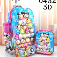 Jual Paket Tas Sekolah Anak SD Trolley Import 5D 4in1 Set Motif Tsum Tsum Murah