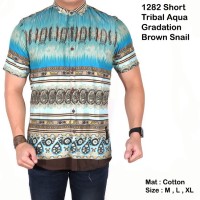 Jual KP381 Kemeja Vintage Casual Pria Tribal BIru Kombin KODE TYR437 Murah