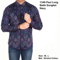 Jual KP336 kemeja batik songket lengan panjang navy slim KODE TYR392 Murah