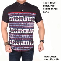 Jual KP383 Kemeja Casual Polos Hitam Kombinasi Tribal Ti KODE TYR439 Murah