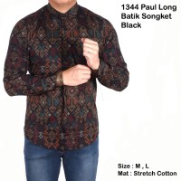 Jual KP338 kemeja lengan panjang batik songket hitam sli KODE TYR394 Murah