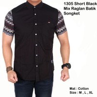 Jual KP373 kemeja raglan hitam mix tribal pendek hitam s KODE TYR429 Murah