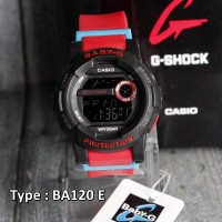 Jual Jam Tangan Wanita / anak anak Baby G BA120.E Red Black / Merah Hitam Murah