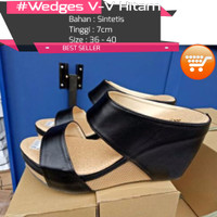 Jual Jual sepatu wedges | Sepatu Wedges V-V Hitam | Harga Wedges V-V Hitam Murah