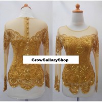 Jual Atasan Kebaya Modern Lengan jangkis Kancing Belakang + kemben, Emas Murah