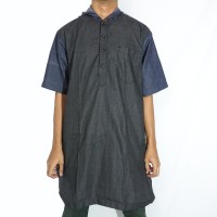 Jual Baju Muslim Pria Gamis Pakistan Al Amwa (Hitam Biru Hoodie) Murah