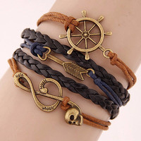 Jual Gelang Tangan Korea Murah Multicharm Brown Music Skull KB37122 Murah