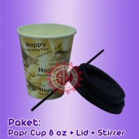 Jual Gelas Kertas 8 oz + Tutup + Sedotan, Paket ( 50 pc ) Murah