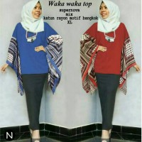frill top blouse batwing mix motif abstrak