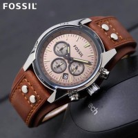 Jam Tangan Fossil Chronograph Cowok Sporty Tali Kulit Coklat