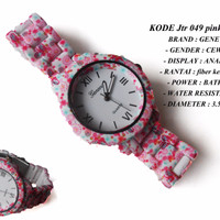 Jam Tangan Geneva Pink Motif Bunga Cantik Fashion Remaja Wanita Gaul