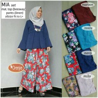 Atasan Wanita Blouse polos Baju Celana Kulot motif mia Setelan