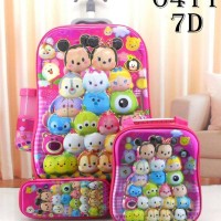Jual tas troli anak sekolah tk sd tsum tsum 7 dimensi 7d 4 in 1 Murah