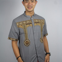 Jual Fashion Pria Baju Koko Lengan Pendek Warna Abu Bordir Fashionable Murah
