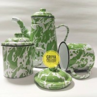 Jual Set Teko & Cangkir blirik / blurik / enamel / kaleng / jadul / vintage Murah