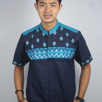 Baju Muslim Pria / Koko Atasan Warna Navy List Biru / Bahan Katun Halu