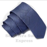 Jual dasi panjang pria motif garis diagonal kilap warna biru jeans Murah