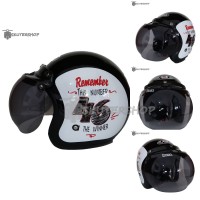 Helm Bogo JPN Retro Remember Number 46 List Merah Black Glossy