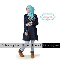 Jual Baju Muslim Wanita Muslimah Shanghai Coat Biru Dongker Murah
