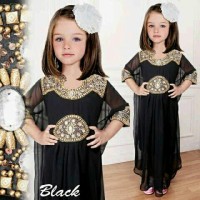 Jual caludia kaftan kids satin black furing Murah
