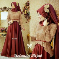 Yola Hijab gamis pesta ungu kombinasi marun mewah bagus murah