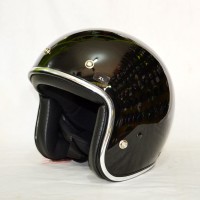 Helm Retro THX Lis Chrome Hitam Glossy Vespa CB Japstyle