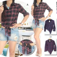 Jual jaz- kemeja flanel kotak cewek crop ikat Murah