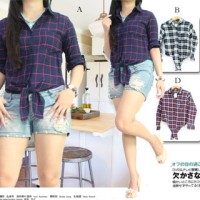 Jual jaz- kemeja collar tartan tali ikat jangkis katun semi flanel crop Murah