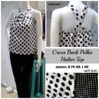 Jual Cross Back Polkadot Tank Halter Top Black Hitam only Murah