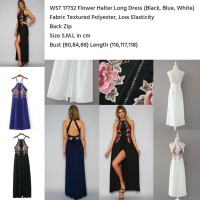 Jual Flower Halter Long Dress (WHITE size L) Murah