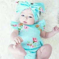 Jual Jumpsuit bayi import floral print bandana set # blue Murah