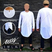 Jual Baju Muslim Pria Model Gamis Pakistan Putih Bahan Kaos Murah