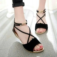 Jual SANDAL WEDGES WANITA HANNA HITAM Murah