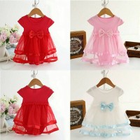 Jual DRESS BAYI POLOS TUMPUK PITA PAKAIAN ANAK PEREMPUAN 0-24 BULAN Murah