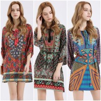 Jual Baju Blouse Boho Bohemian Mini Dress Etnik Motif Tribal Tassel Korea Murah