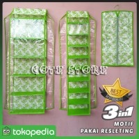 Jual Rak Gantung set 3in1 PAKAI Resleting (Rak Sepatu, Tas, Jilbab) Motif Murah