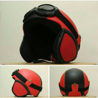 Helm Murah Helm Bogo Kulit Kacamata Goggle Merah Kombinasi Hitam