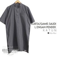 Jual Kurta / Gamis Saudi Lengan Pendek Katun Polos Abu-Abu Murah