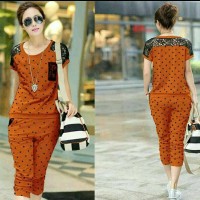 Jual TERBARU Setelan Murah Setelan Polkadot Orange Murah