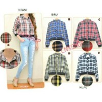 Jual Flannel Tumblr // Kemeja Wanita // Lengan Panjang // Crop Tartan Murah
