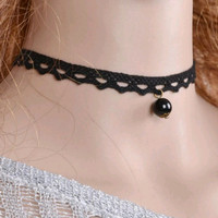 Jual KALUNG TATTOO WANITA KOREA CHOKER HITAM GANTUNGAN BULAT Murah