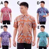 HK225 Hem Batik Katun Kemeja Baju Koko Seragam Muslim Pria