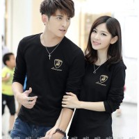 Baju Couple Lengan Panjang / Kaos pasangan Polos Black 10767