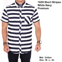 Jual kemeja pria salur lengan pendek 4 tone / baju cowok salur stripe slim Murah