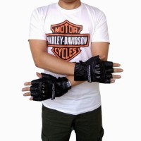 Jual Sarung Tangan Kulit Asli Premium Half Finger Harley Davidson (Black) Murah