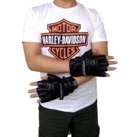 Jual Sarung Tangan Kulit Asli Premium Half Finger Harley Davidson (Black) Murah
