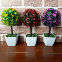Jual Bonsai Pohon Bulat Bunga Artificial - Tanaman Plastik Hias Dekorasi Murah