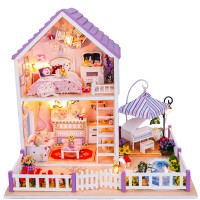 Jual hadiah mainan Rumah Miniatur DIY Villa Music Plus Lampu LED Murah